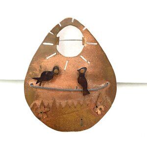 Whimsical Artisan Copper Brooch With Two Birds Design 2"
